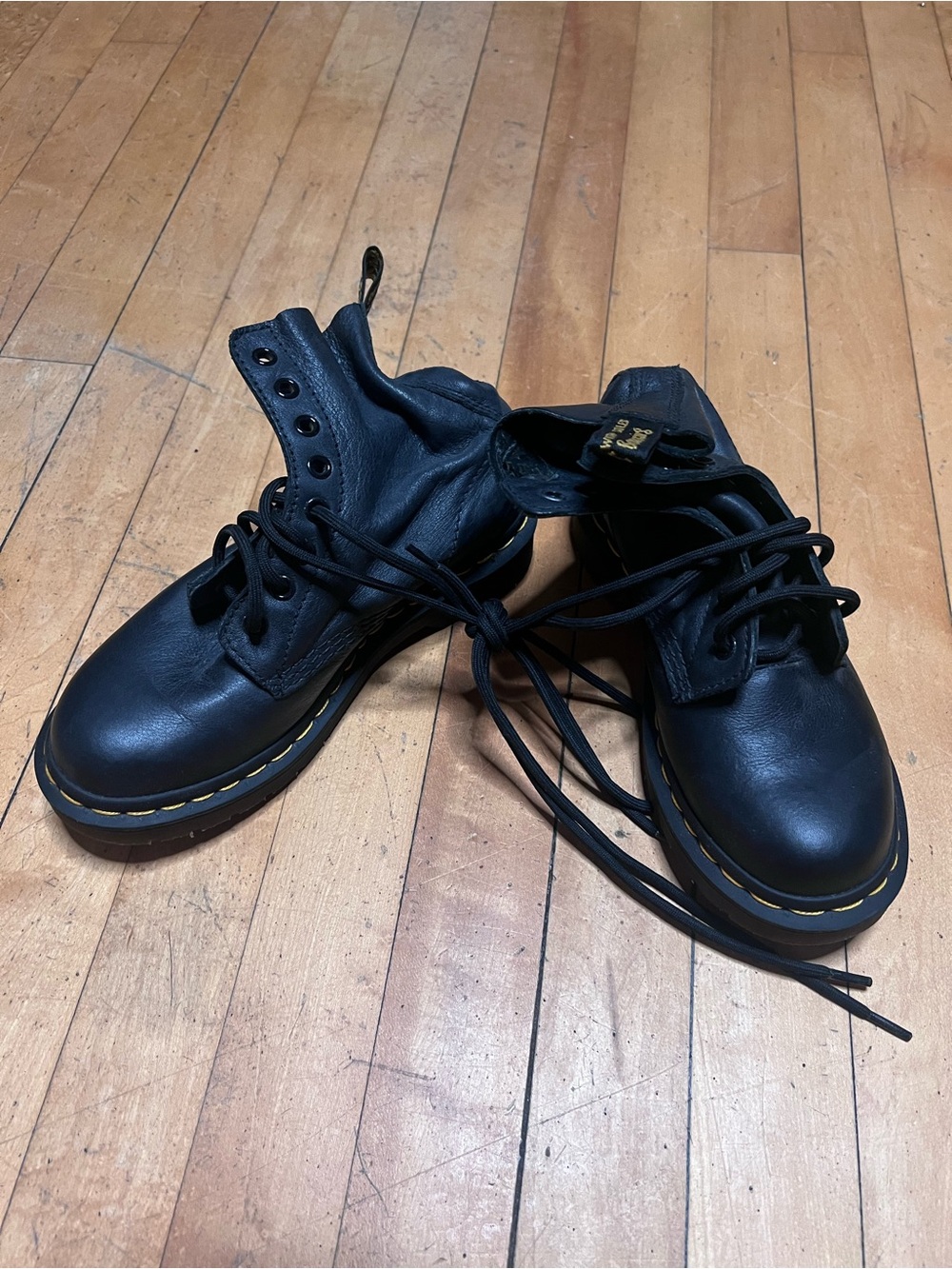Dr. Martens Black Lace-Up Boots with Yellow Stitching - Picture 2 of 6